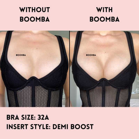 Hey BOOMBA babes! We often get questions asking what is the difference  between our two padded inserts, Demi Boost and Ultra Boost. Demi Boost  comes in