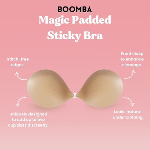 Boomba Bra Inserts Sticky Silicone Bra Reusable Waterproof Bra Pad  Enhancers for Bikini Swimsuit Wedding Dress (2 pairs), Flesh Color +  Transparent, Small : : Clothing, Shoes & Accessories