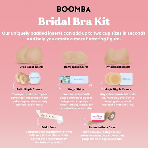 Boomba Bra Inserts Sticky Silicone Bra Reusable Waterproof Bra Pad  Enhancers for Bikini Swimsuit Wedding Dress (2 pairs) (L) at  Women's  Clothing store